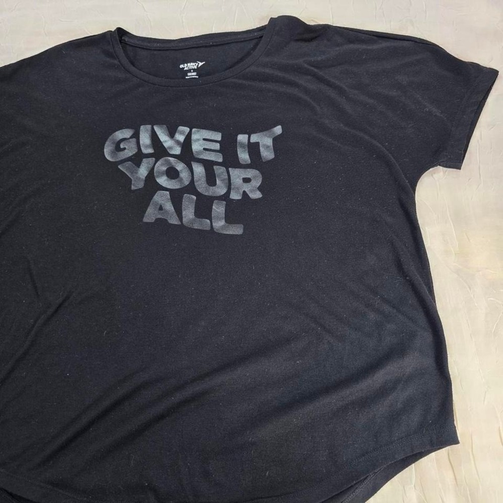 Old Navy Active Go-Dry Graphic Tee Black Give It Your All Workout Shirt Small